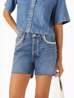 NWT $248 rag & bone Blue Everit Jewel Vintage Cut Off Short Crystal Size 26